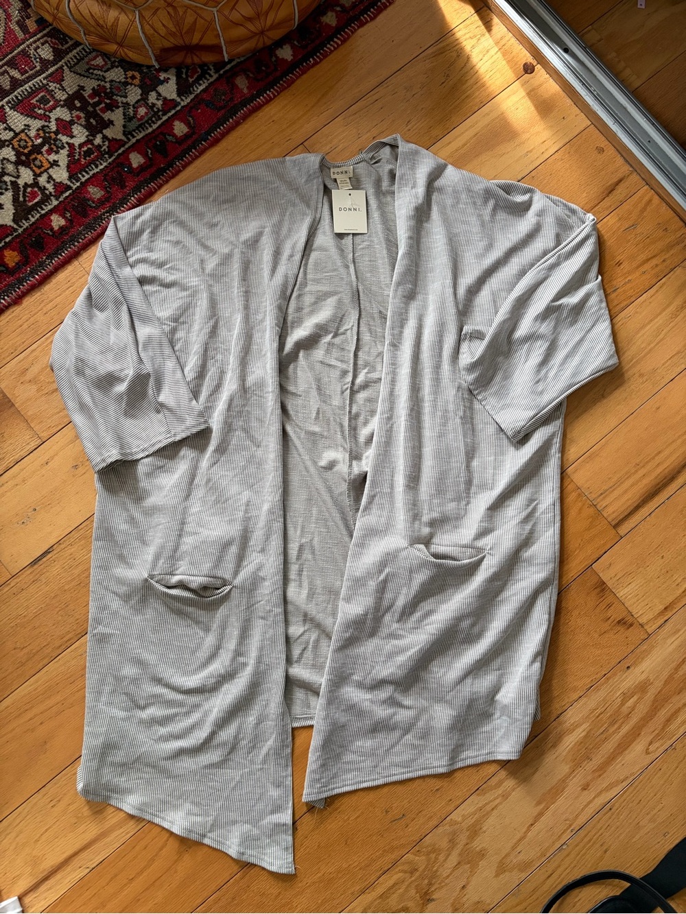 NWT DONNI Striped Open-Front Cardigan